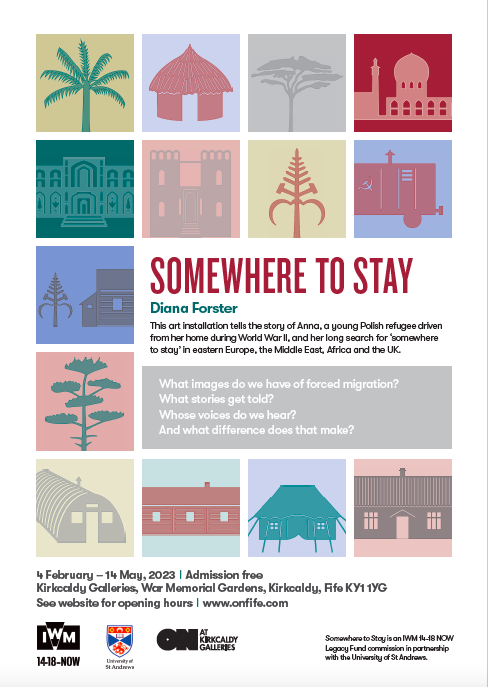 Poster entitled "somewhere to stay", advertising the new art installation by Diana Forster. 